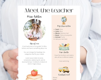 Meet the teacher template canva template editable template back to school personalized first day of school teacher printable, boho classroom