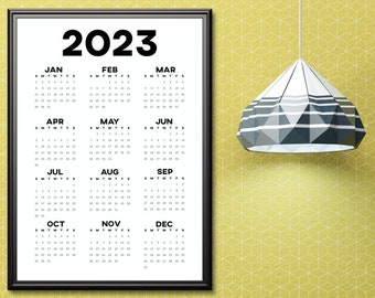 Minimalist calendar printable large wall calendar 2023, year at a glance whole year calendar practical calendar one page 2023 planner