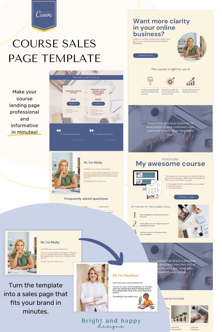 Course Sales Page Canva Template, Website Landing Page Editable ...
