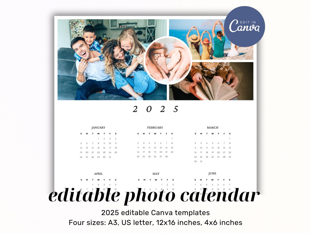 Family Photo Calendar 2025, Canva Template Editable Minimalist Calendar ...