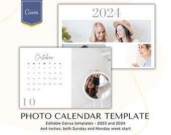 2024 family photo calendar Canva template modern monthly calendar 2024 desk calendar template editable diy calendar