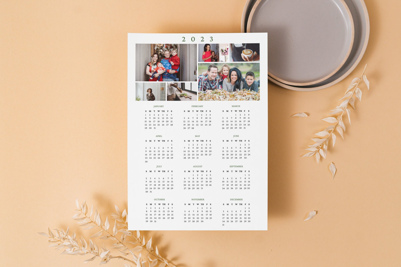 Family Photo Calendar 2025, Canva Template Editable Minimalist Calendar