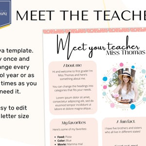 Meet the teacher template canva template editable template back to school personalized first day of school teacher printable, boho classroom