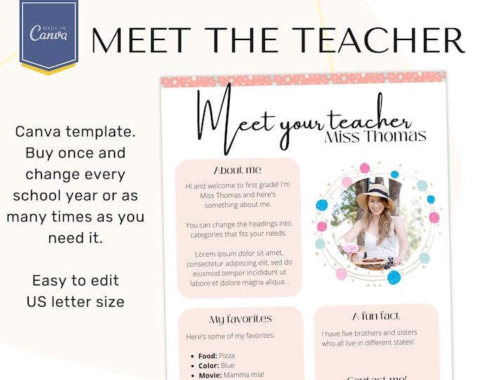 Meet the Teacher Template Canva Template Editable Template Back to ...
