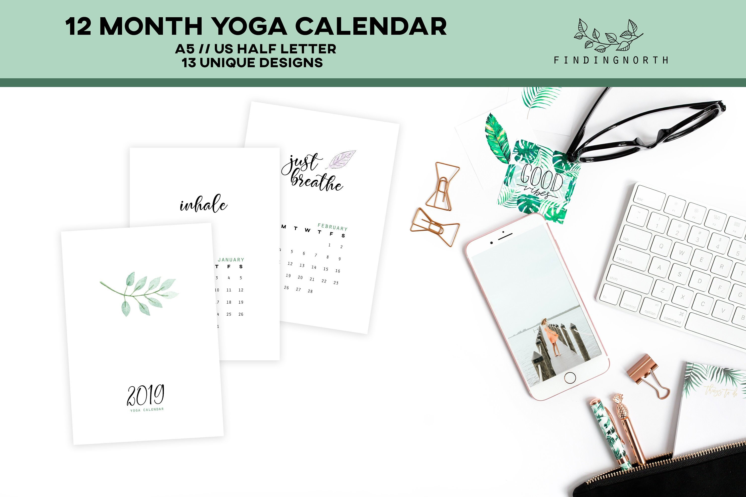 2019 Printable Yoga Desk Calendar For Yoga Home Decor Monthly Etsy