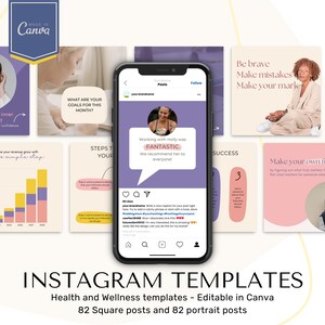 Mais de 160 treinadores de saúde e bem-estar, modelos de coaching Canva Instagram em tons pastéis