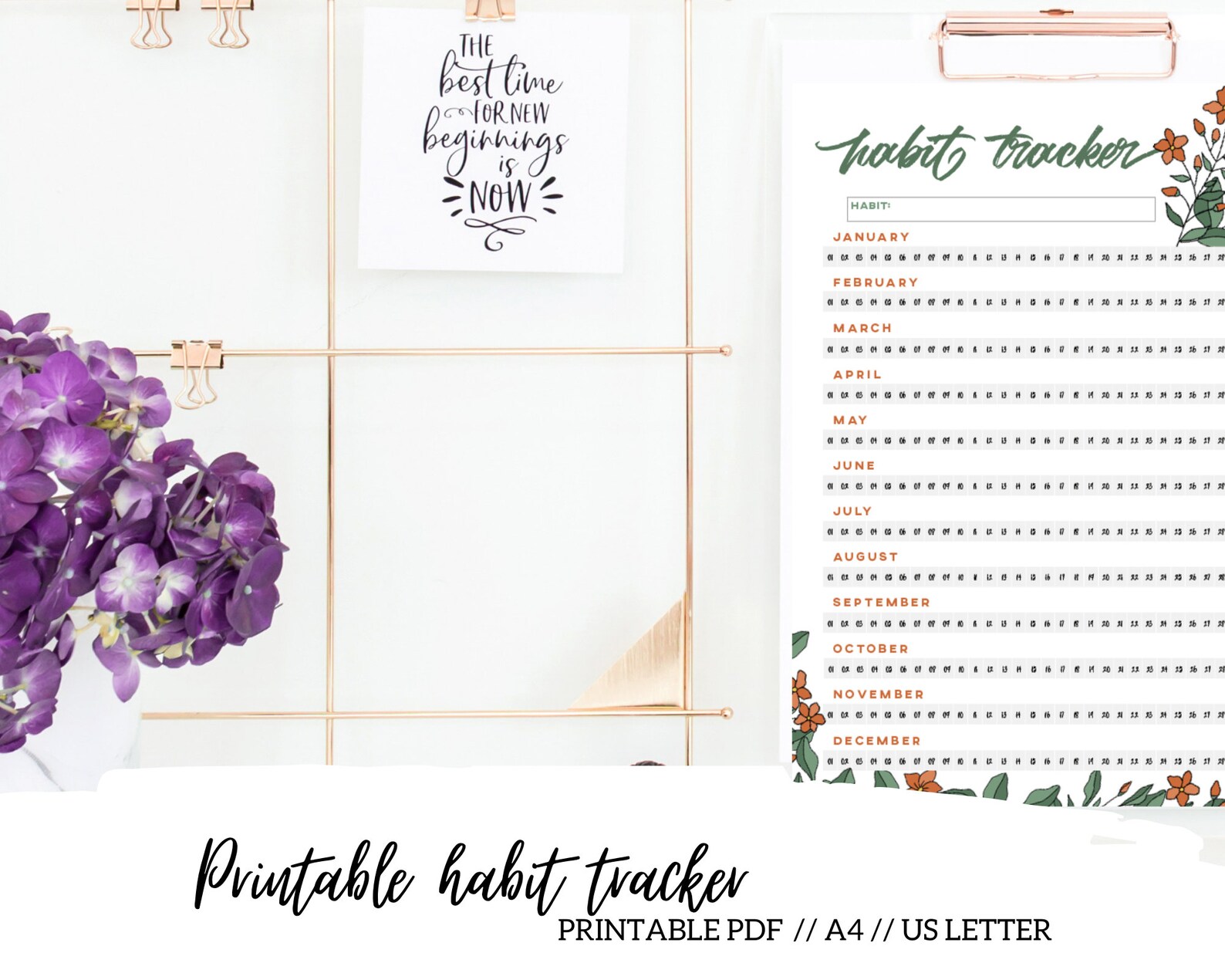 Spring Can Tracker Printable Yearly Habit Tracker, Spring Planner and Flower Tracker, Goal ...