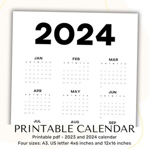 Minimalist Calendar Printable Large Wall Calendar 2024, Year at a ...
