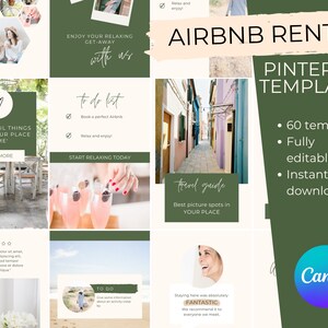 Pinterest templates for airbnb vacation rental host, editable in Canva