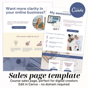 Sjabloon verkooppagina, Canva-sjabloon voor cursus, bewerkbare sjabloon voor websitebestemmingspagina
