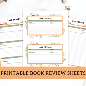 Printable book review cards, printable reading journal book review template, book tracker book lovers gift, book organizer reading diary pdf
