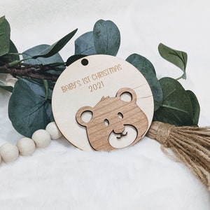 Customized Baby's 1st Christmas Woodland Creature Ornament, Babys first Christmas Heirloom Ornament, New Baby Christmas Gift, baby bauble