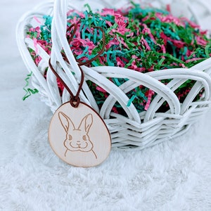 Étiquette en bois pour panier de Pâques imprimé lapin, étiquettes de panier de lapin de Pâques de ferme, décoration de Pâques, décoration de maison de printemps lapin, étiquette de lapin gravée au laser