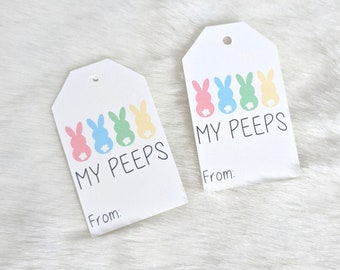 Direktnedladdning av påsketiketter från My Peeps, utskrivbara påsketiketter, påskpresentetiketter för barn, påsketiketter för klassgåvor, godis till My Peeps, kanin