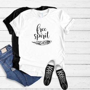 Free Spirt Feather Tee, Hippy Free Spirit Shirt, Boho Chic Tee, Flower Child Adult Tee, Adult free Spirit TShirt, Feather Design Shirt
