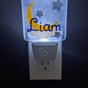 Moon and Stars Kids Personalized Plug In Night Light | Monogram Plug-In Night Light | Kids LED Light | Christmas Stocking | Gift under 10