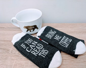 Als je dit kunt lezen... Bring Me A Coffee, sokken met woorden, Moederdagcadeau, cadeau voor leraren. Woordsokken, grappige sokken, nieuwe sokken