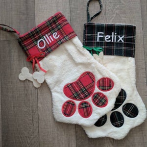 Christmas Pet Gift Monogrammed Stocking | Personalized Pet Stocking | Dog Cat Embroidered Stocking |  Christmas Paw Stocking Personalized