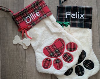 Personalized Dog Christmas Stocking Plaid Dog Christmas Stocking, Cat stocking, Personalized Pet Christmas Stocking, Christmas Gift for Dog