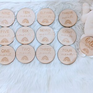 Rainbow Monthly Milestone Cards for Babies, Rainbow Baby Monthly Birthday Disc, Wooden Monthly Disc for Baby Photos, Baby Shower Gift