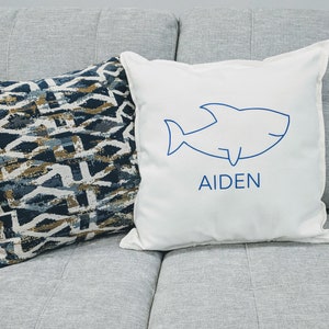 Personalized Shark Pillowcase With Pillow Included - Toddler Size 14x18 Inches - Custom Name Text - Made In USA