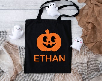 Borsa riutilizzabile a forma di zucca di Halloween, borsa personalizzata per dolcetto o scherzetto a forma di zucca, borsa per caramelle per bambini, borsa tote personalizzata per Halloween, borsa con monogramma