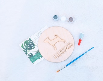 Personalized Dog Art Kit for kids, Kids Painting Kit, Craft Kit for kids, Wood Cutouts, Wooden Dog Plaque, Paint your own dog kit