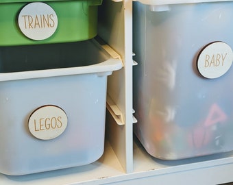 Wooden Toy Labels for storage, Playroom Storage Sign for baskets, Toy Bin Organizer, Montessori Label Toys, Wooden Storage Labels, box label