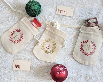 Christmas Advent Calendar Garland - Custom Colors - Wreath Set - advent calendar bags