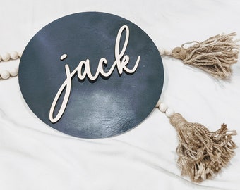 Custom Baby Name Sign for Boy, Nursery Name Sign, Baby Name Sign for Nursery, Baby Shower Gift, Name Announcement, Boho Wood Round Name,