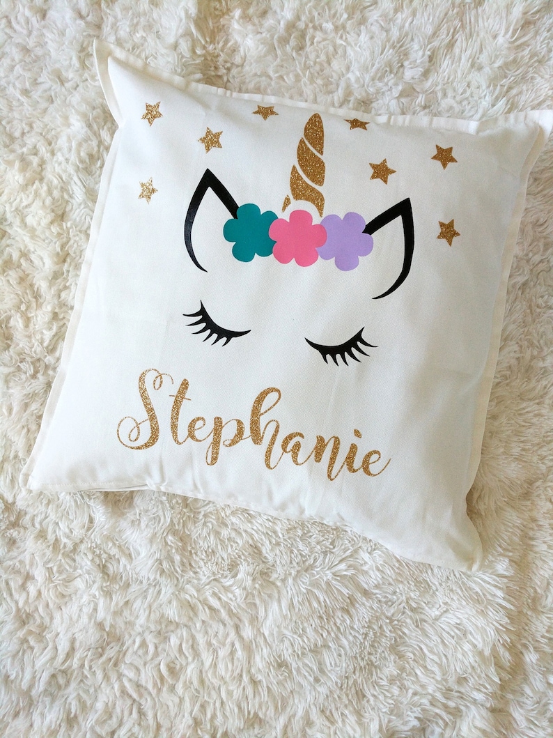 Personalized Unicorn Throw Pillow Unicorn Glitter Throw Pillow Etsy