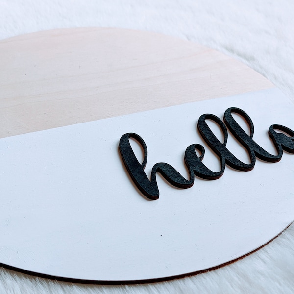 Hello Sign, Hello Front Door Wood Sign, Round Hello Sign, Hello Wood Door Hanger, Entry Way Wall Decor, Welcome Sign, Front Foor Decor