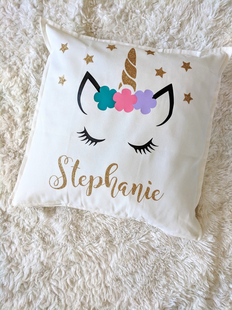 Personalized Unicorn Throw Pillow Unicorn Glitter Throw Pillow Etsy