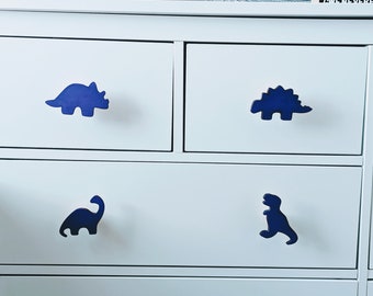 Set of 4 Dinosaur Pulls, Triceratops, Stegosaurus, T-Rex, Brontosaurus, Colorful Dino Dresser Knobs, Cabinet Knob, Painted Dino Handles