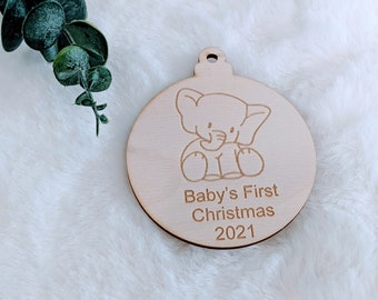 Baby's First Christmas Elephant Ornament | Holiday Elephant Tree Hanging Keepsake Ornament | Personalized Elephant Ornament for Newborn Baby