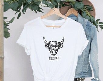 Highland Cow Moody Tee, Moody Cow Graphic TShirt, Funny Saying Shirt, Trendy Cow Print shirt, Shirts with Cow Graphics,  Funny Mom Life Tee