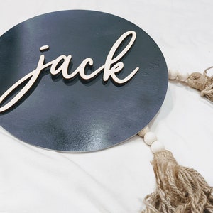 Name Sign for Kids Room, Nursery Name Sign, Baby Shower, Personalized Round Plaque, Customize Wood Baby Sign, 3D Letters, Minimalist Sign