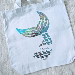 Mermaid Tote Bag, Eco Tote Bag, Mermaid Gift, Personalised Mermaid Tote Bag, Shopping Bag, Gym Bag, PE Bag, School, university over shoulder