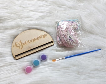 Personalized Rainbow Craft Kit, Craft for girls, DIY Rainbow Yarn Craft for Girls, DIY Scrunchie Kit, Girls Macrame Rainbow Activity