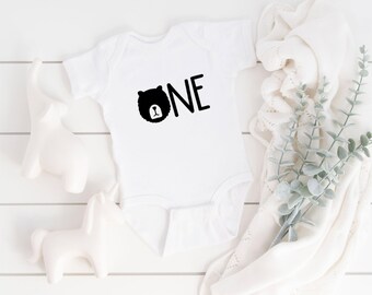 Wild One Woodland - Chemise premier anniversaire | Thème Woodland 1er anniversaire garçon | Une année sauvage, 1er anniversaire de l'ours | Tenue 1er anniversaire pour garçon