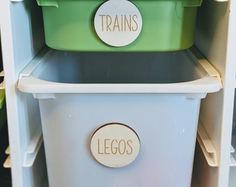 Playroom bin labels, Custom Toy labels, Wooden Storage Label, Kidsroom Nursery Labels, Wooden Toy Signs, Toy Box wooden Tag, Round labels