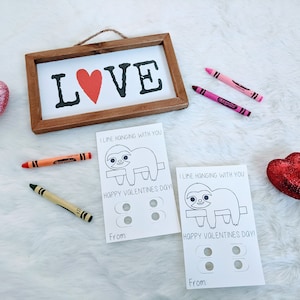 Saint-Valentin paresseux | J'aime passer du temps avec vous | Carte à colorier | Paresseux | Carte VDAY pour la classe préscolaire | Pas de bonbon | Cadeau pour les moins de 5 ans
