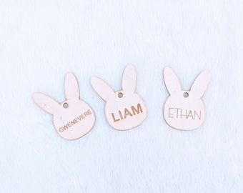 Easter Basket Tag, Wooden Personalized Easter Basket Tag, Wood Bunny Tag, Custom Easter Tag,  Custom Bunny Shaped Tag, Easter Name Tag