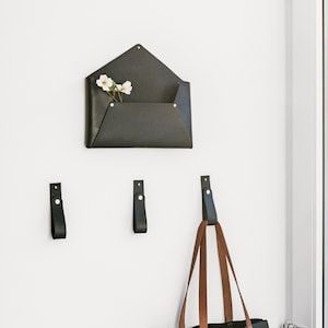 Leather Wall Pocket: Entryway Mail Holder, Leather Envelope Organizer