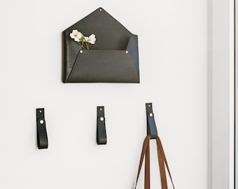 Leather Wall Pocket: Entryway Mail Holder, Leather Envelope Organizer