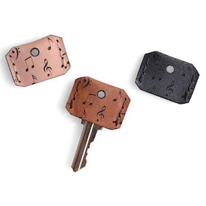 Etched Leather Key Topper: Music Pattern Key Cap, Personalized Musician Gift
