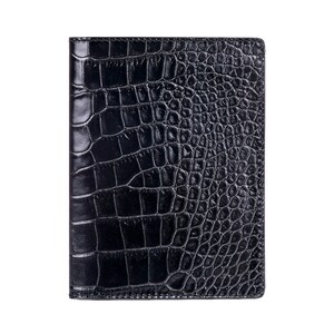 May include: A black leather wallet with a crocodile embossed pattern.