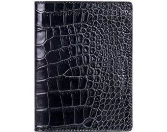 Passport holder black Crocodile embossed leather  *Customize*