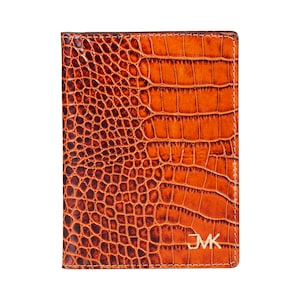 Étui pour passeport en cuir embossé crocodile marron *Personnalisé*
