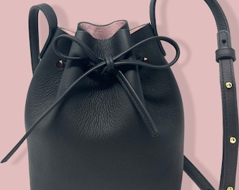 Mini Bucket bag black full grain leather